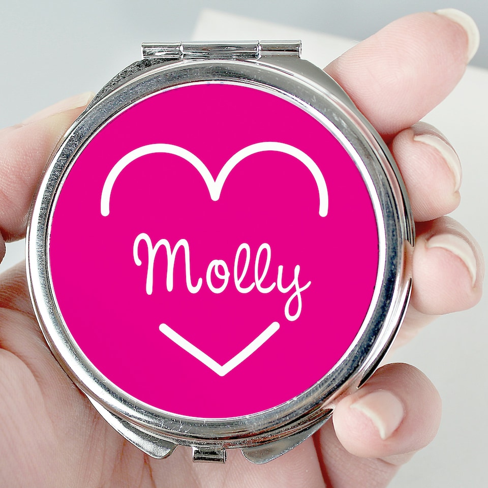 image 1 of Personalised Pink Name Compact Mirror Silver