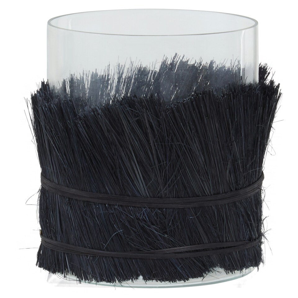 image 1 of Interiors by Premier Modern Black Candle Holder, Coastal Styled Medium Candle Holder, Natural Black and Round Glass Candle Holder Black