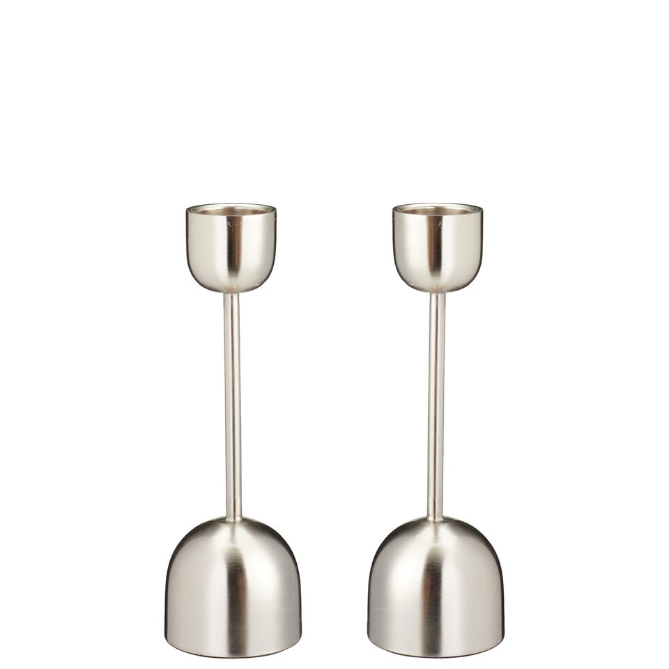 image 1 of Metal Taper Candlestick Bell Candle Holder Stand Wedding Centrepiece Display | Silver | 2x Silver 25cm