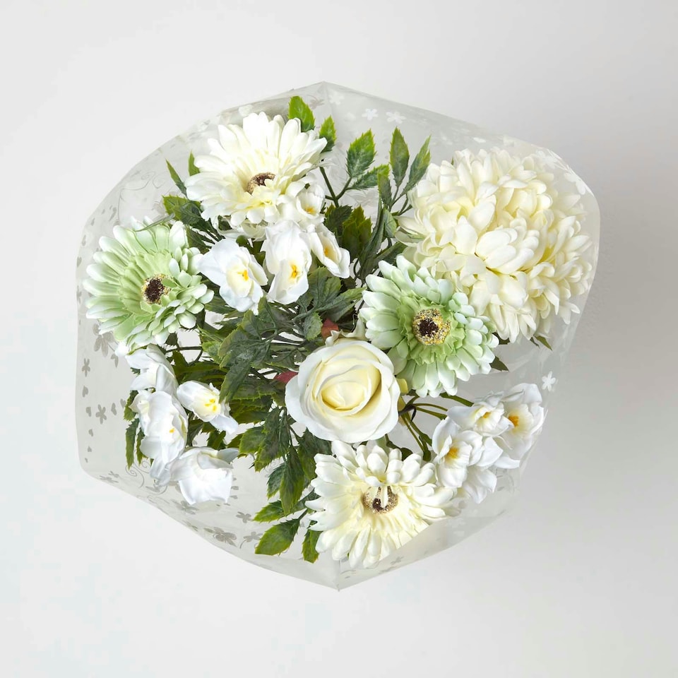 image 1 of Homescapes Artificial White Bouquet of Gerbera Daisies and Daffodils
