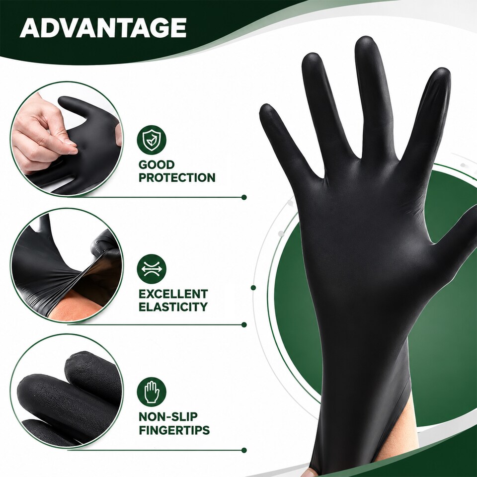 image 1 of ECONX Black Disposable Nitrile Gloves Powder Free Latex Free Medium Size Food Safe Cleaning Medical Multi Purpose Use x 1000pk