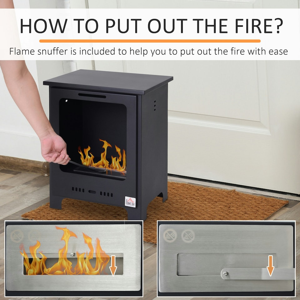 image 1 of HOMCOM Free Standing Bio Ethanol Fireplace Heater with 0.9L Tank for Home Black
