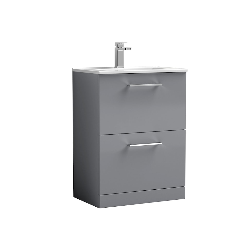 image 1 of Balterley Modern Bathroom 2 Soft Close Drawer & Minimalist Floor Standing Vanity Unit Basin | Grey | Satin Grey | 818 x 600 x 390mm