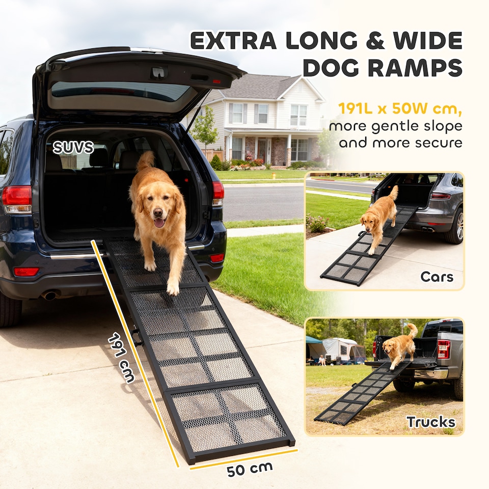 image 1 of PawHut 191 x 20cm Dog Ramp for Car, Pet Stairs for Large Dogs, for SUVs