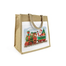 Santa Toy Train Reusable Jute Shopping Bag