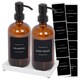 image 1 of Harbour Housewares 2pc Glass Soap Dispenser Set with Ceramic Tray & Labels - 500ml - Amber/Black