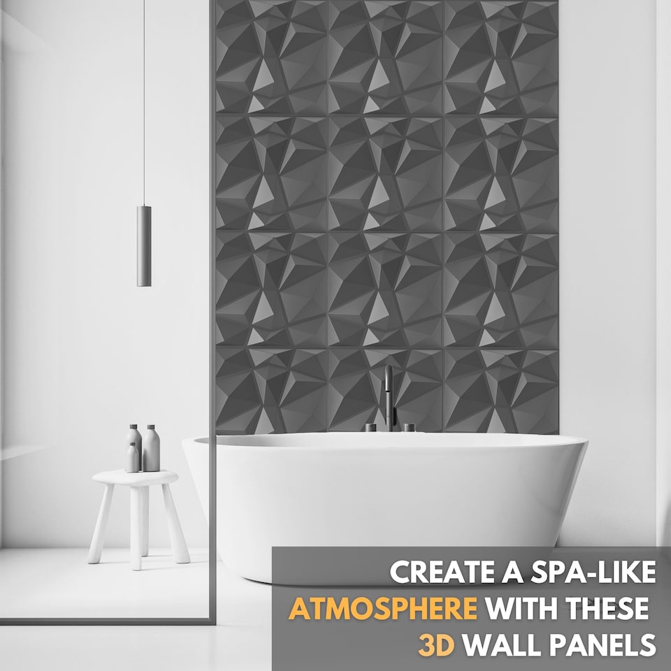 image 1 of NOVECRAFTO Decorative 3D Wall Panels (50cm x 50cm) Diamond Design PVC Cladding Panel
