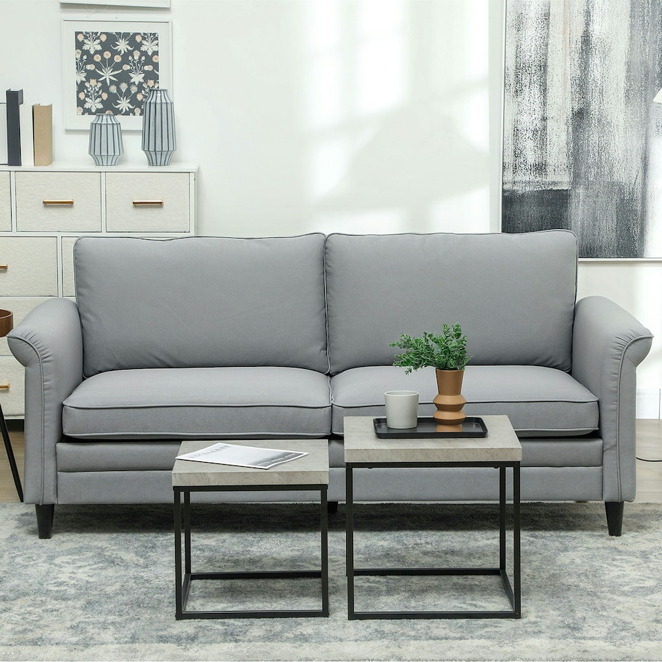 image 1 of HOMCOM Modern 3 Seater Sofa for Living Room, Fabric Couch Settee, Grey 