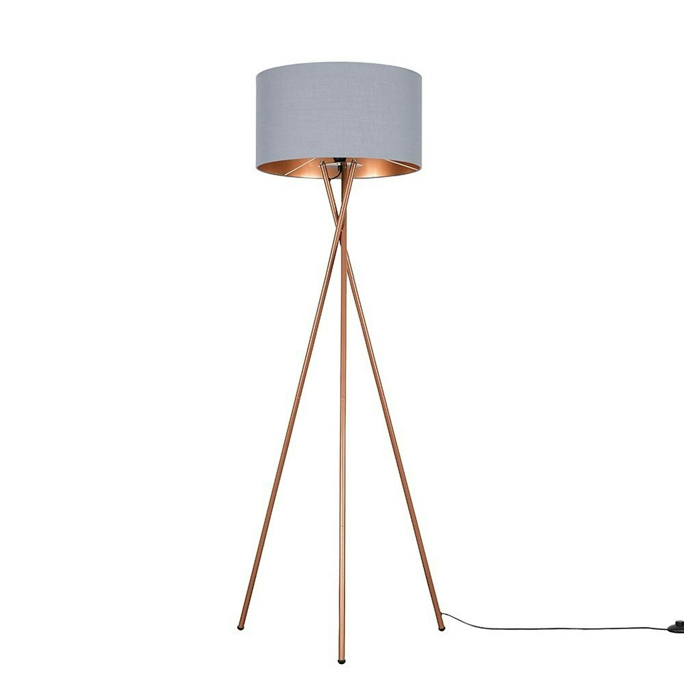 image 1 of ValueLights Modern Copper Tripod Floor Lamp With Grey And Copper Shade