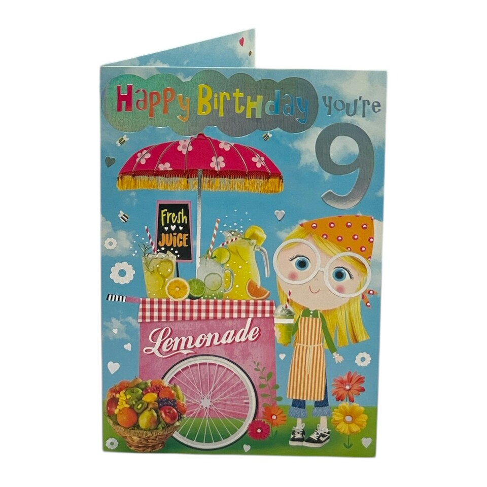 image 1 of Age 09 Female Juvenile Trendy Pops Girl with Lemonade Design Birthday Card
