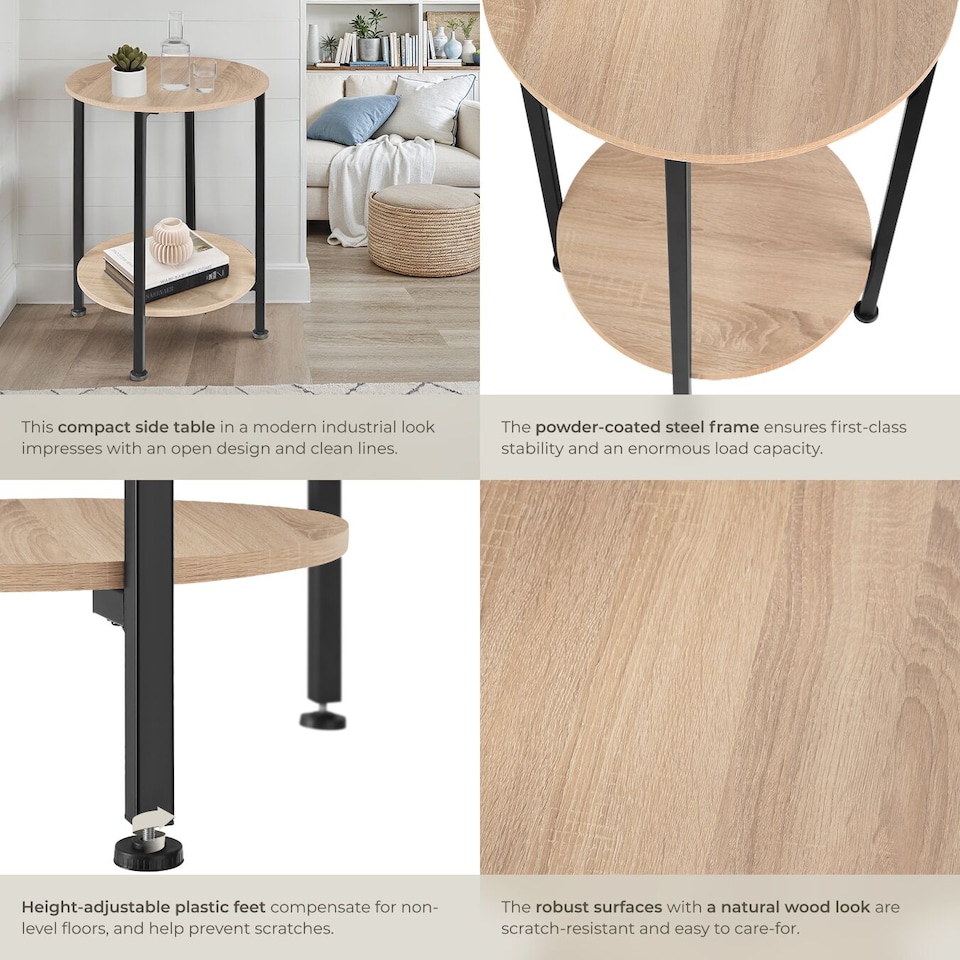 image 1 of Bedside Table Ballina -industrial style, round with 2 shelves, 45 x 64 cm | Brown | industrial wood light, oak Sonoma | 45 x 45 x 64 cm | 1