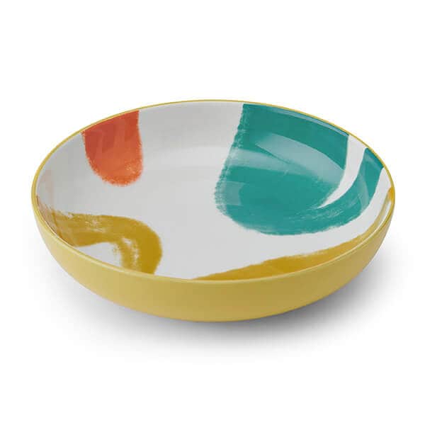 Mikasa Glazed Stoneware Coupe Bowl, Yellow Abstract, 21x5cm, Labelled | Size: 21x5 cm