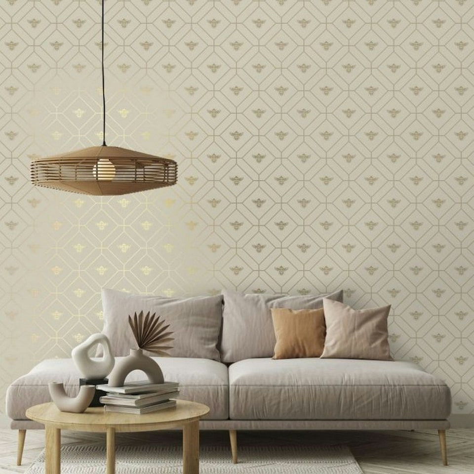 image 1 of Holden Décor Bee Wallpaper - Taupe - One Size Brown