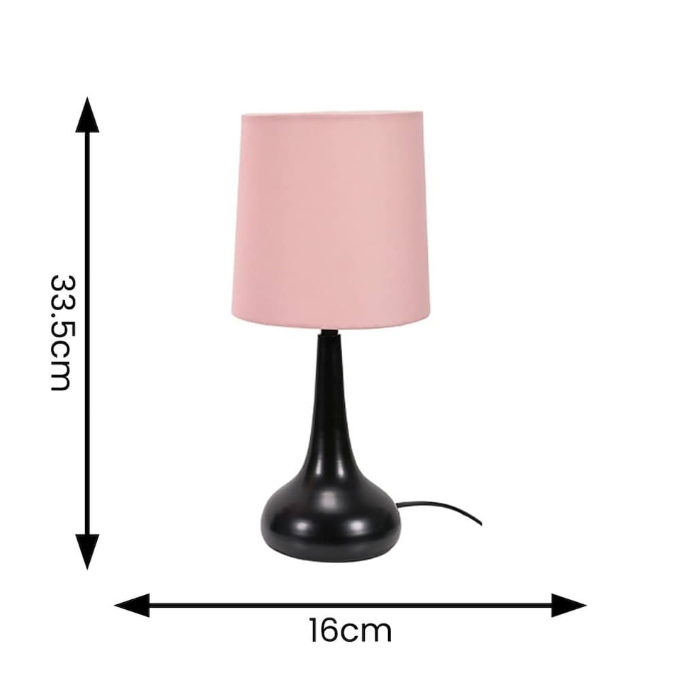image 1 of ValueLights Teardrop Pair Black Touch Table Lamp Pink Shade & Bulb | Pink