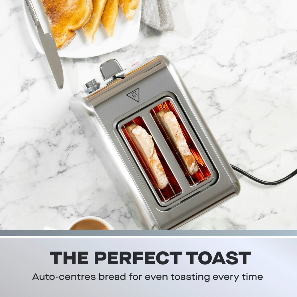 image 1 of Daewoo Small Electric 2 Slice Toaster Wide Slot Brushed Stainless Steel Silver Silver | 2-slice