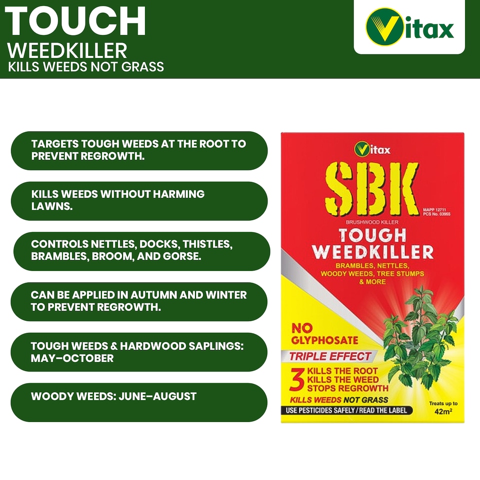 image 1 of Vitax SBK Brushwood Killer 125ml Tough Weedkiller for Brambles Nettles Tree Stumps & Woody Weeds Fast-Acting