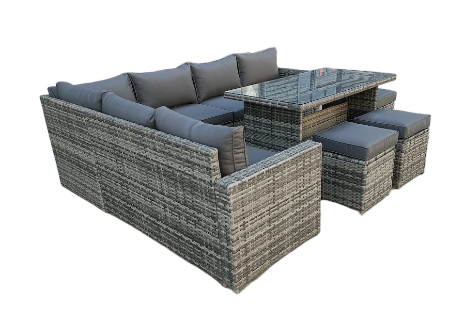 image 1 of The Tarporley Grey 9 Seat Corner Rattan Dining Set - Fixed Table