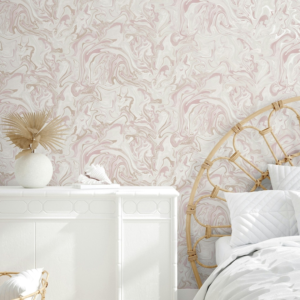 image 1 of NuWallpaper NHS4770 Marble Swirl Peel & Stick Wallpaper, Blush Multi