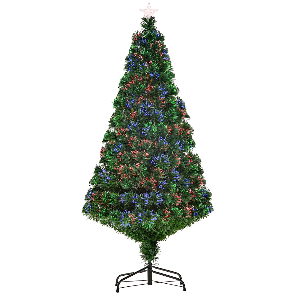 image 1 of HOMCOM 5FT PreLit Fibre Optic Artificial Christmas Tree Holiday Xmas Decor with Tree Topper MultiColour