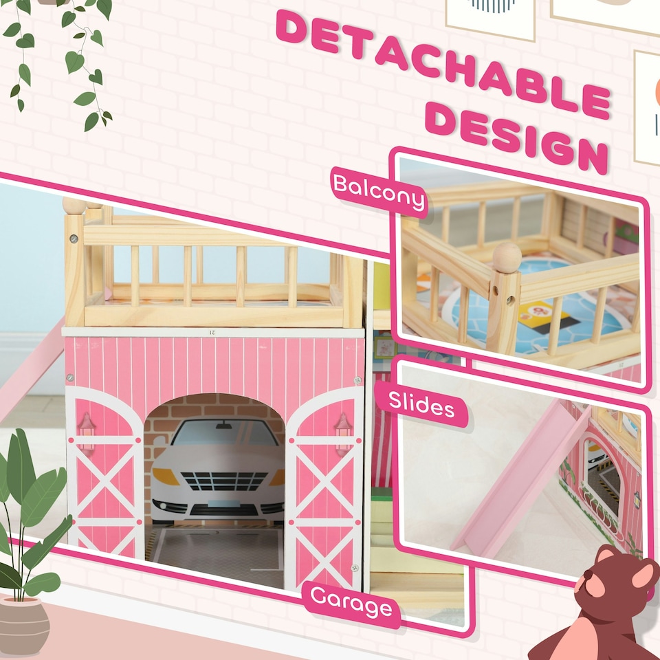 image 1 of AIYAPLAY Dolls House with 13 Wooden Furniture Pieces, for Ages 3-6 Years