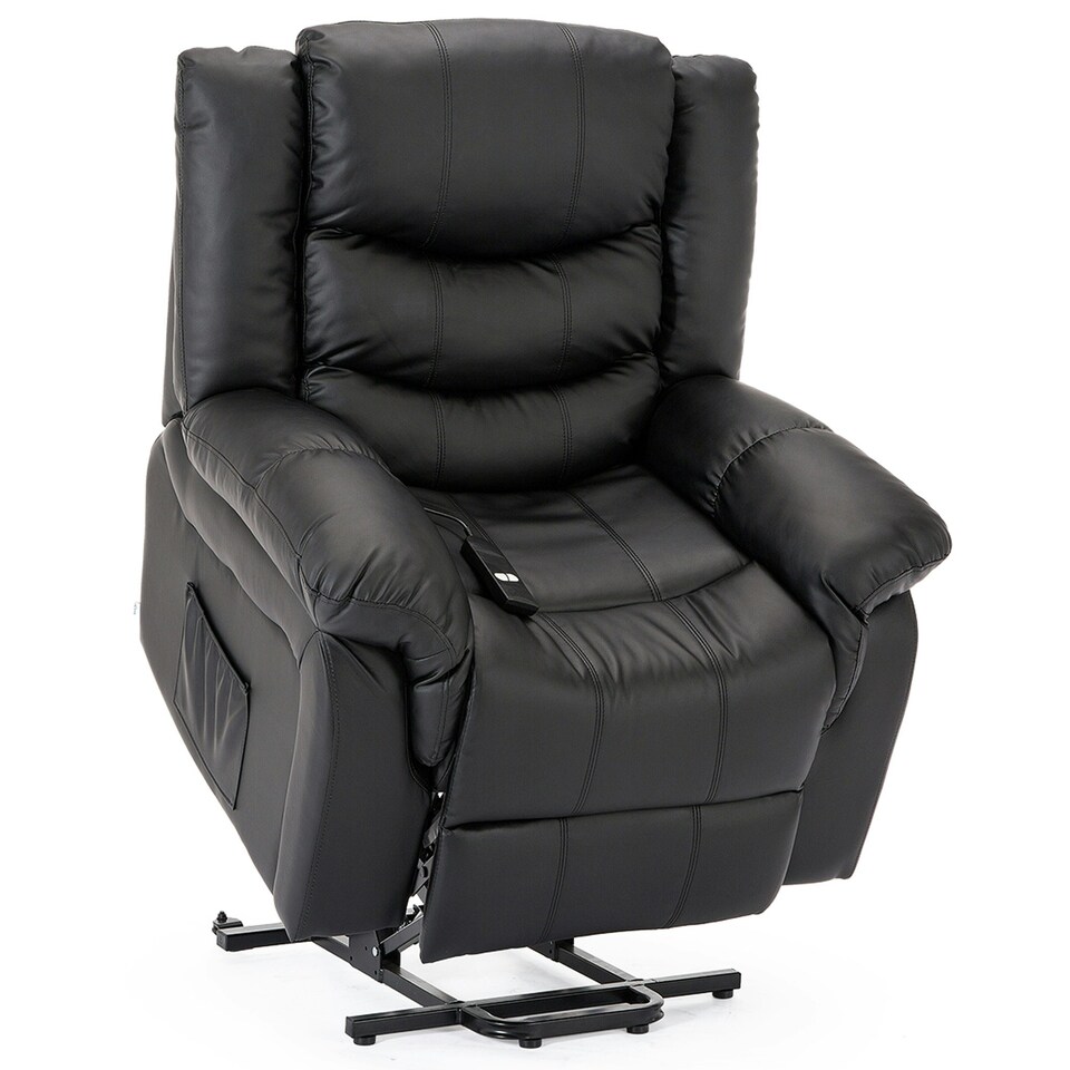 image 1 of Chester Single Motor Rise Recliner Bonded Leather Heat & Massage Chair (Black)