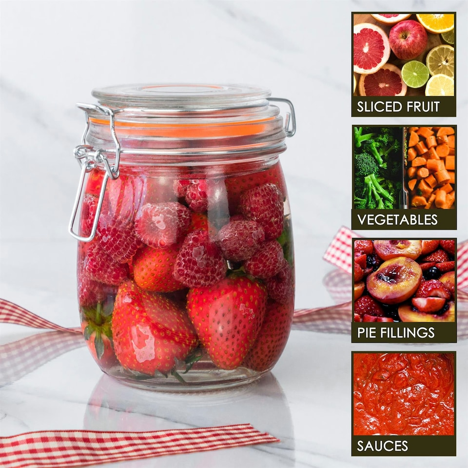 image 1 of Argon Tableware Glass Storage Jars with Labels - 750ml - Orange Seal - Pack of 3