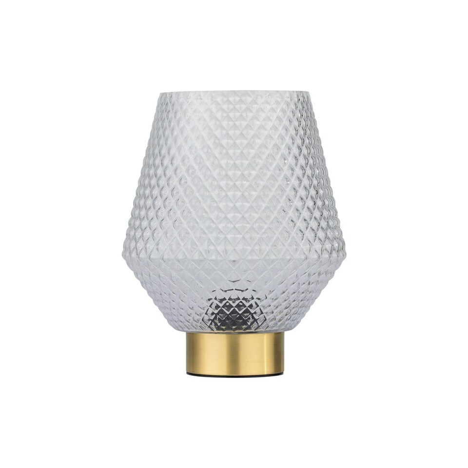 image 1 of Set of 2 Porter - Battery Operated Satin Brass Lamps Clear Tex Glass Bronze | Clear