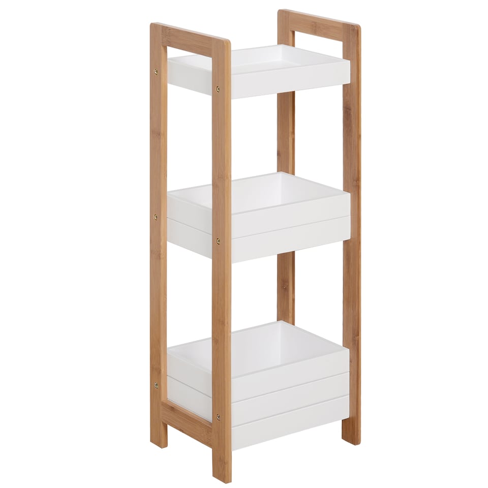 image 1 of HOMCOM 3-Tier Bathroom Rack Storage Shelf Bamboo Organiser Shower Tower for Narrow Place