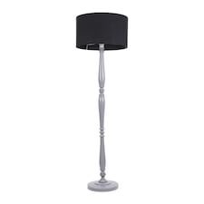 ValueLights Victoria Grey Wood Floor Lamp Black Shade | Grey | Black
