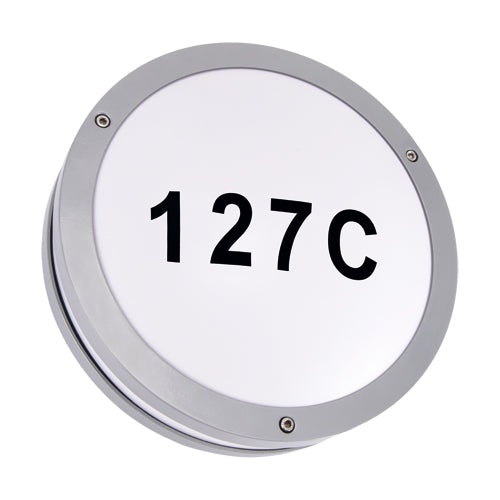 CGC STAX Round Grey LED Outdoor Bulkhead Light with House Number Pack Grey Grey Height: 26 cm Width: 26 cm Depth: 9 cm