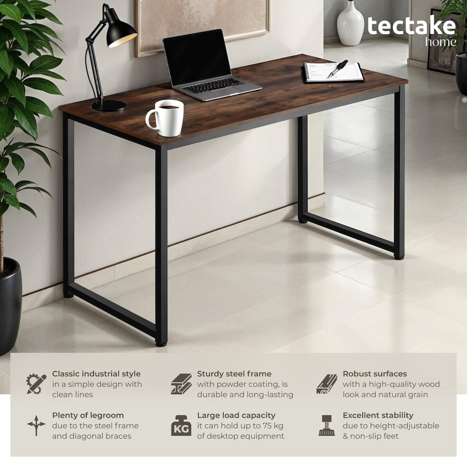 image 1 of Desk Flint - writing, study, computer office table | Brown | Industrial wood dark, rustic | 59 x 120 x 76,50 cm | 1