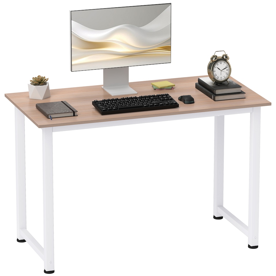 image 1 of HOMCOM Computer Desk, Writing Table, 120 x 60 x 76cm Workstation for Home Office, Study with Metal Frame, Simple Assembly, White