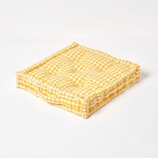 Homescapes Cotton Gingham Check Yellow Floor Cushion - 40 x 40 cm | Yellow | 40 x 40 cm