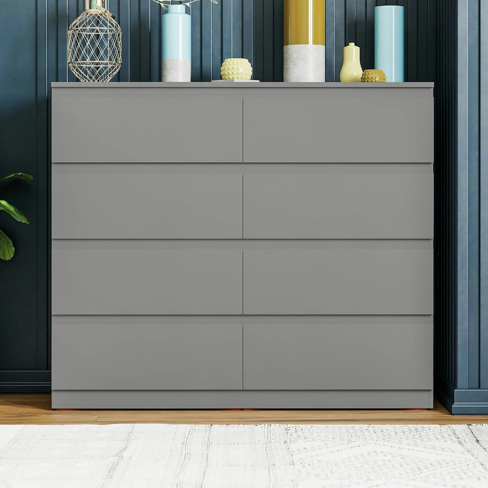 image 1 of Vida Designs Denver 8 Drawer Chest of Drawers Bedroom Storage, Grey