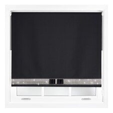 FURNISHED Blackout Roller Blinds with Diamante Trim and Bow Cut to Size | Black | Black | (W) 240cm x (L) 210cm