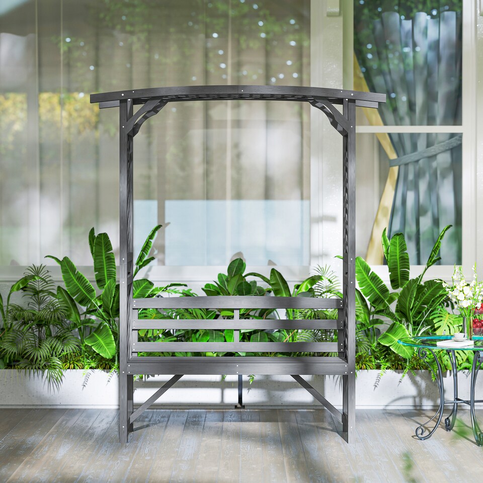 image 1 of Outsunny Garden Bench, Arch Pergola with Natural Wooden Garden Arbour with Seat for VinesClimbing Plants for Outdoor Space, Grey | Grey