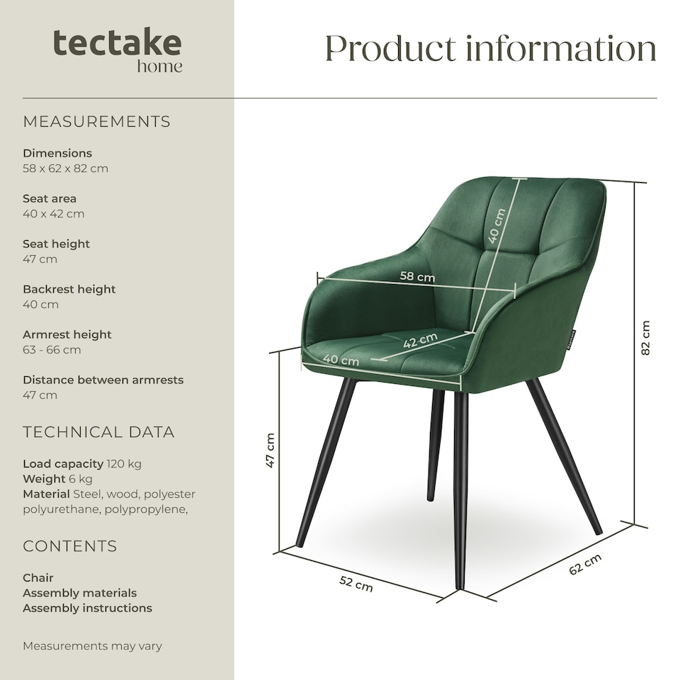 image 1 of Dining Chair Marilyn - velvet look, quilted pattern - per piece Green | Dark Green/Black