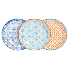 Nicola Spring Hand-Printed Sauce Dishes - 10cm - 3 Colours - Pack of 3 Multi