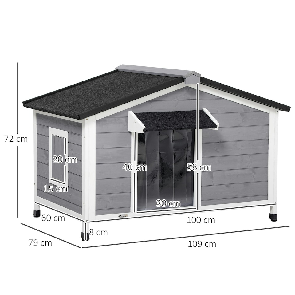 image 1 of PawHut Wooden Dog Kennel for Outside 109L x 79W x 72H cm, Grey