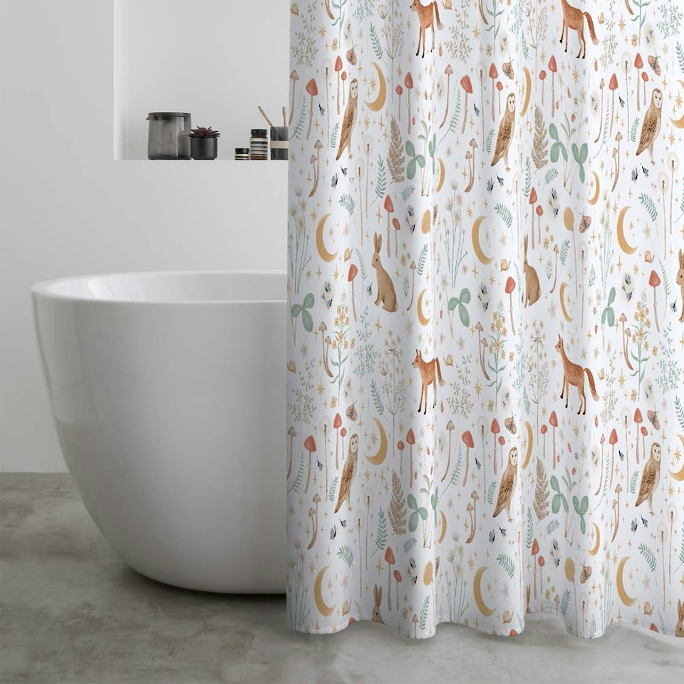 image 1 of Catherine Lansfield Enchanted Twilight Animals 180x180cm Shower Curtain White | White | One Size