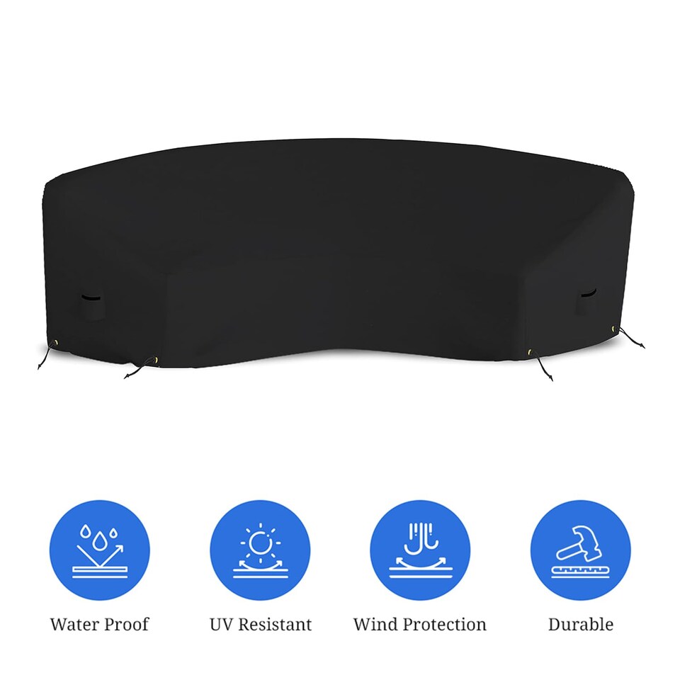 image 1 of Covers&All Curved Outdoor Couch Cover, 1000D Waterproof, UV-Resistant Patio Furniture Cover, 150 in L x 36 in W x 38 in H x 112 in FL, Black