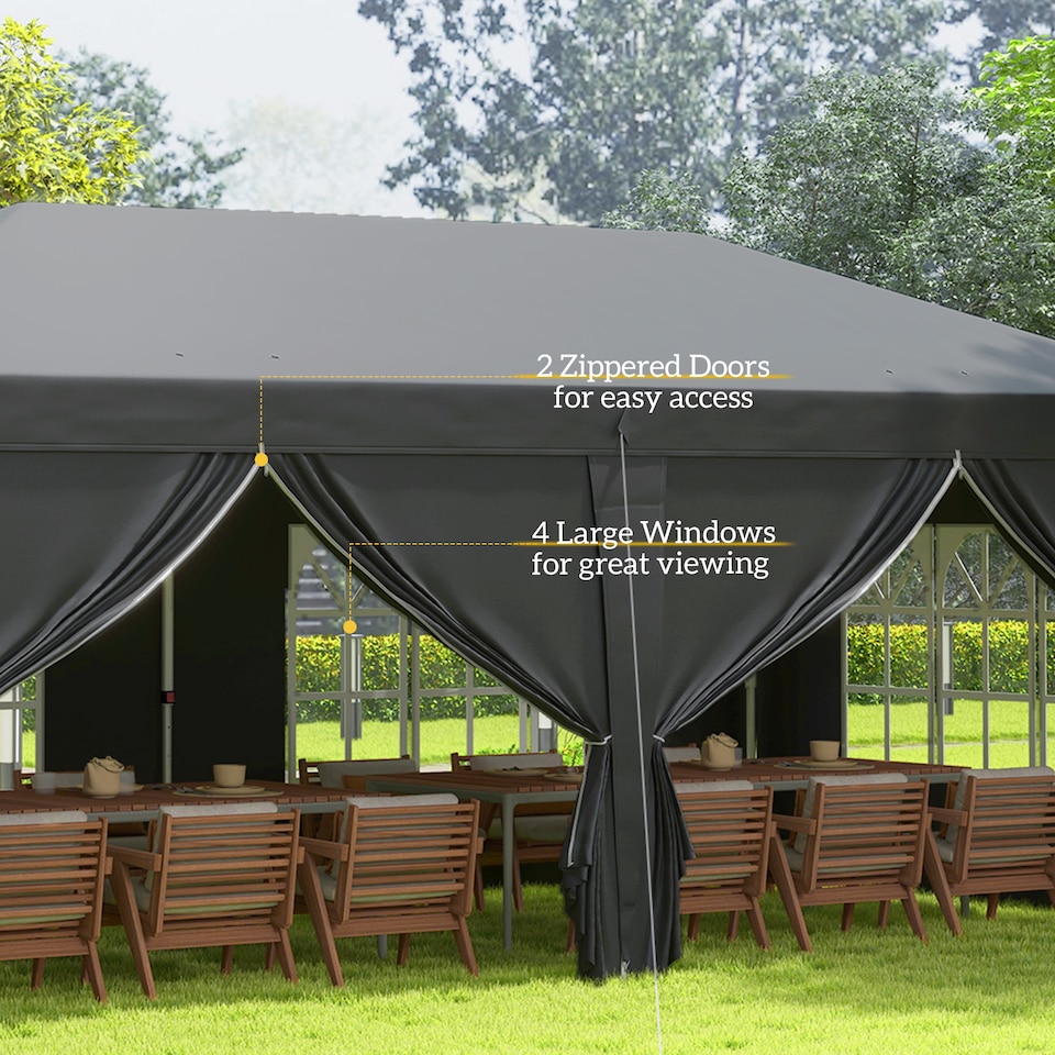 image 1 of Outsunny 3 x 6 m Garden Pop Up Gazebo, Wedding Party Tent Marquee, Water Resistant Awning Canopy with Sidewalls, Windows, Carry Bag, Black