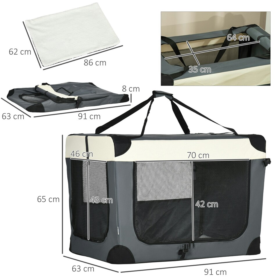image 1 of PawHut 91cm Foldable Pet Carrier Bag Soft Travel Dog Crate for Large Dogs Grey