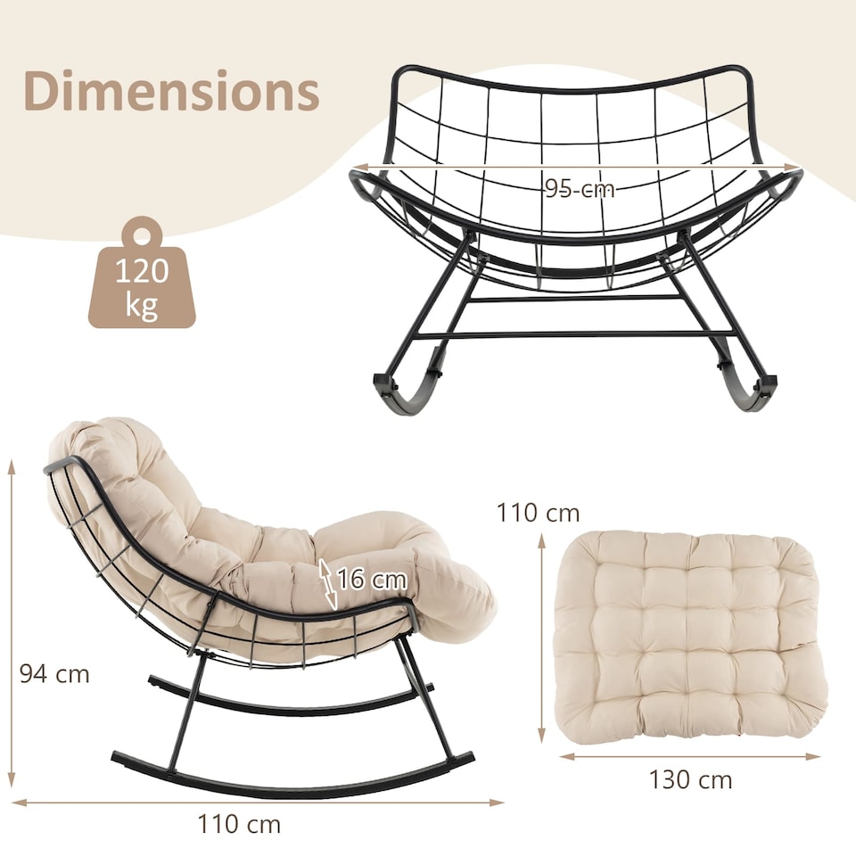 image 1 of COSTWAY Indoor Outdoor Rocking Chair Oversized Egg Papasan Chair-Beige