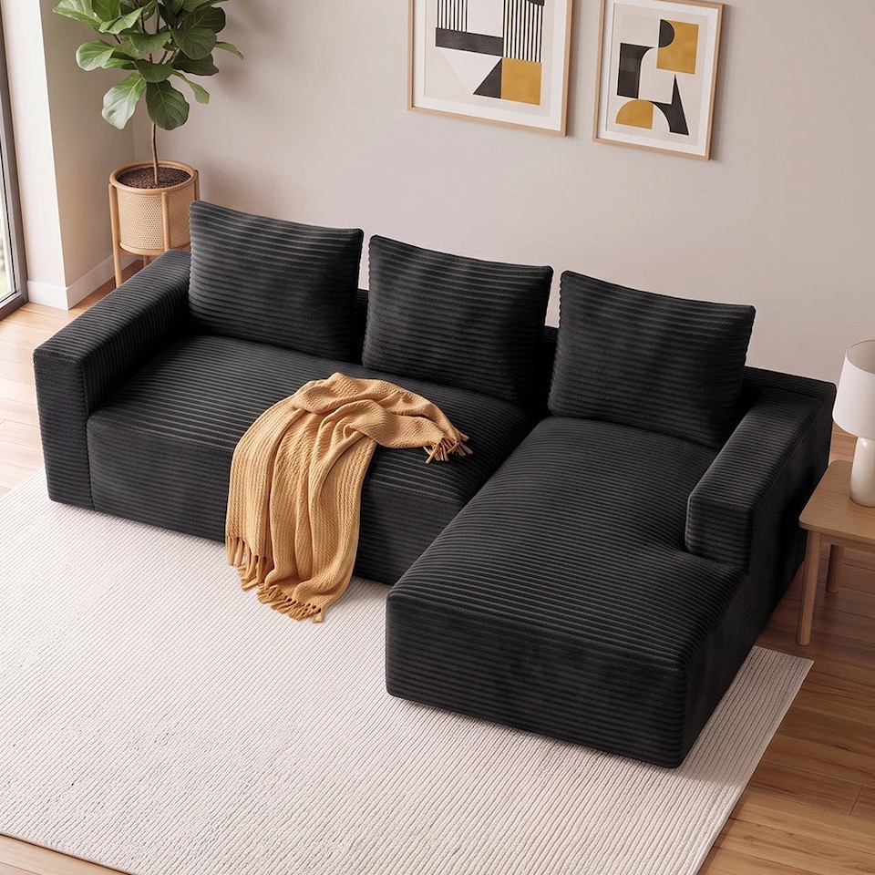 image 1 of Rattantree L Shaped Modular Sofa Corduroy Sectional Couch With Chaise