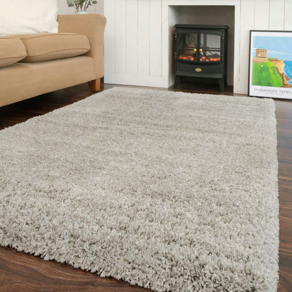 image 1 of KUKOON Silver Grey Deep Pile Shaggy Living Room Area Rug 80cm x 150cm