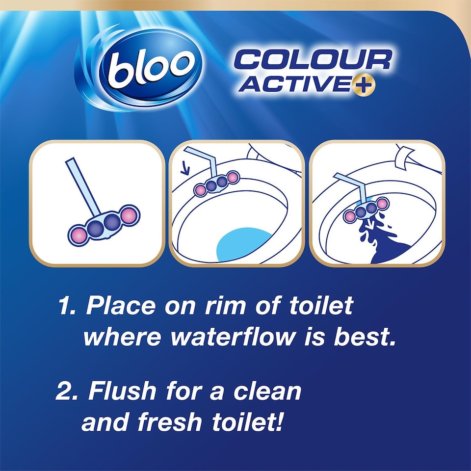 image 1 of Bloo Toilet Rim Block Colour Active+Flower with Odour Stop Technology 2x50g, 12 Pack | Multi | 12