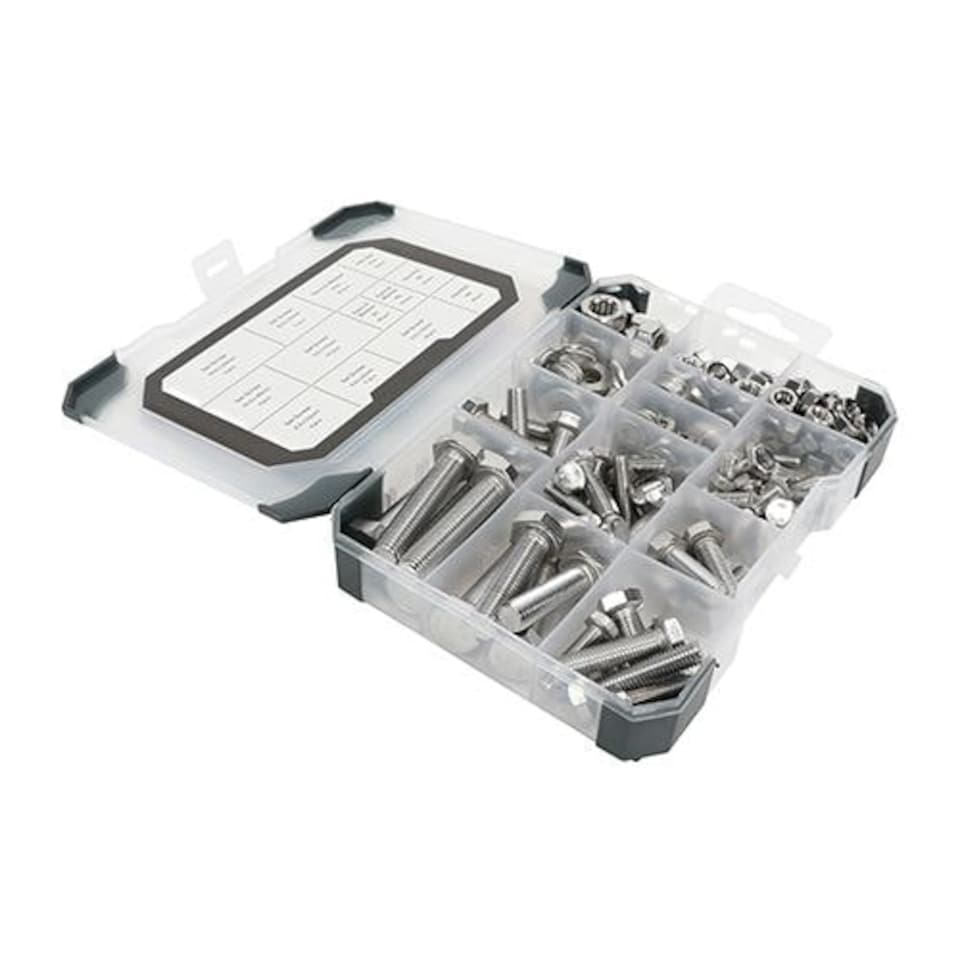 image 1 of Timco - Mixed Tray - Set Screws Nuts Washers – A2 Stainless Steel (Size 199pcs - 199 Pieces)