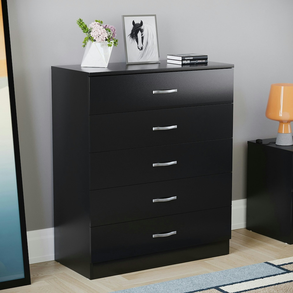 image 1 of Vida Designs Riano 5 Drawer Chest of Drawers Bedroom Storage, Black