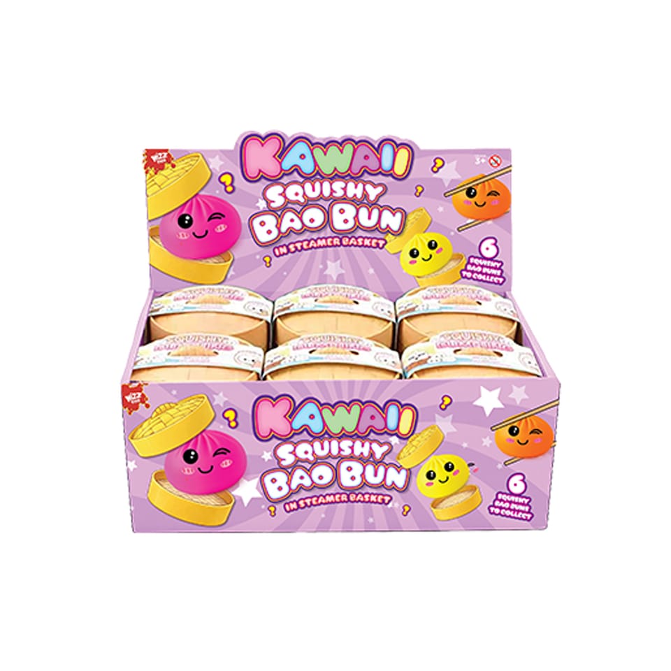 image 1 of Assorted Neon Kawaii Bao Dumpling Squishy Toy in Steamer Basket 5.5cm